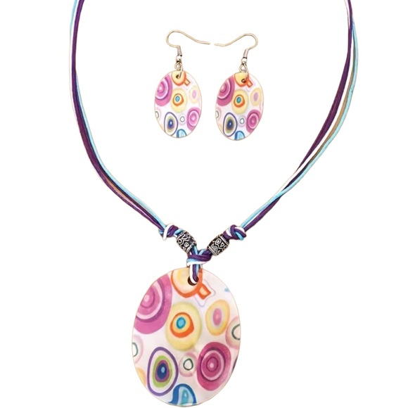 Boho Natural Shell Colorful Design Necklace and Earring Set - Picture 6 of 6